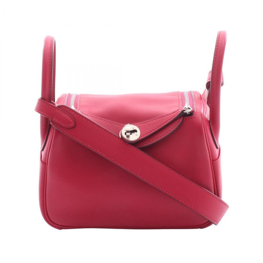 Hermes Lindy Mini Framboise Rouge Sellier Shoulder Bag/Handbag, Veau Swift Le...